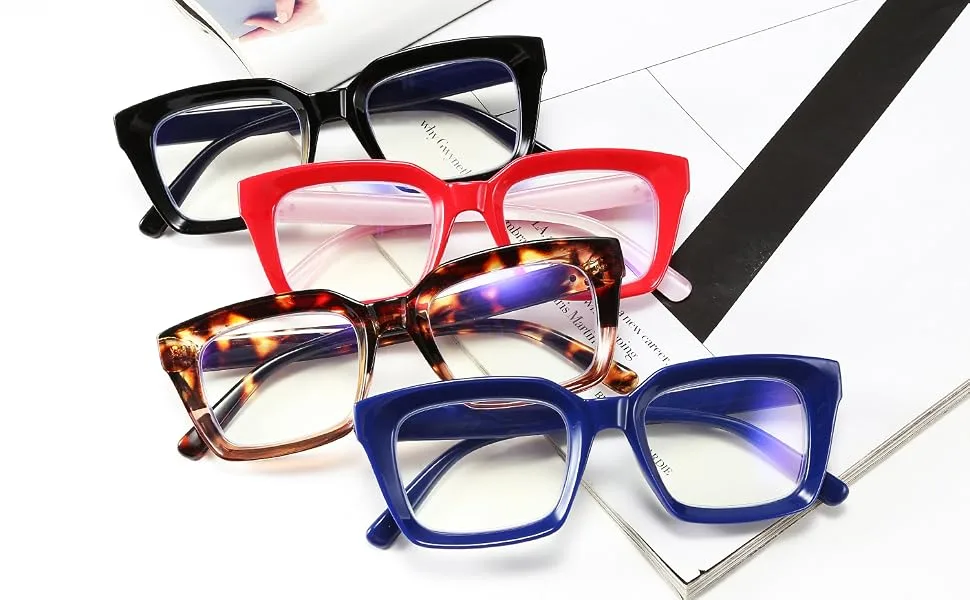 FEISEDY Retro Square Blue Light Blocking Reading Glasses Anti Glare Digital Eyestrain Reader B2479 Blue 1.5 x - 24790000
