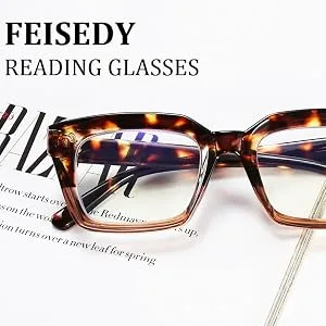 FEISEDY Retro Square Blue Light Blocking Reading Glasses Anti Glare Digital Eyestrain Reader B2479 Blue 1.5 x - 2479002