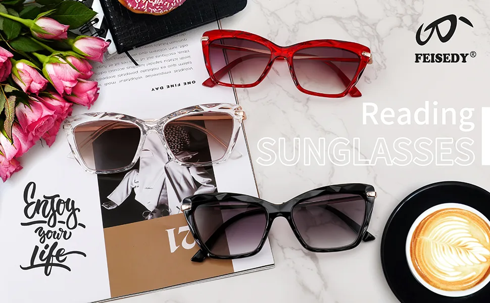 FEISEDY Vintage Cat Eye Reading Sunglasses Full Lens Women Sun Reader Glasses Spring Hinges B2896 Black 2.0 x - product information 10
