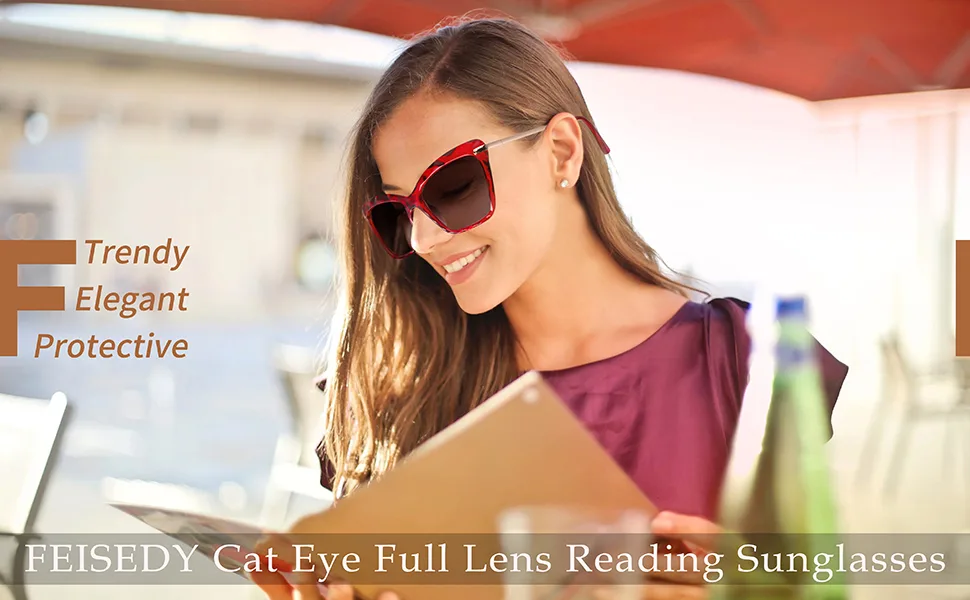 FEISEDY Vintage Cat Eye Reading Sunglasses Full Lens Women Sun Reader Glasses Spring Hinges B2896 Black 2.0 x - product information 2