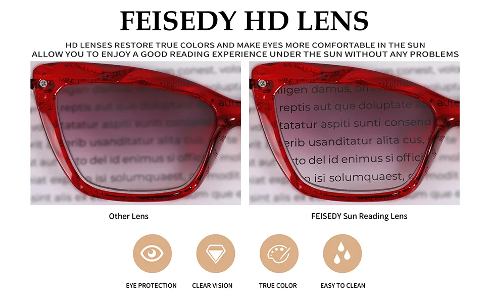 FEISEDY Vintage Cat Eye Reading Sunglasses Full Lens Women Sun Reader Glasses Spring Hinges B2896 Black 2.0 x - product information 6