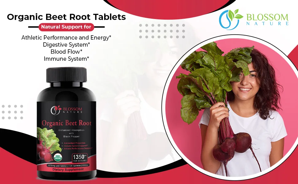 Organic Beet Root Powder 1350mg with Black Pepper-Nitric Oxide Booster Digestive System Athletic Performance-120 Tablets 675mg of Organic Beet Powder per Tablet - Tablets