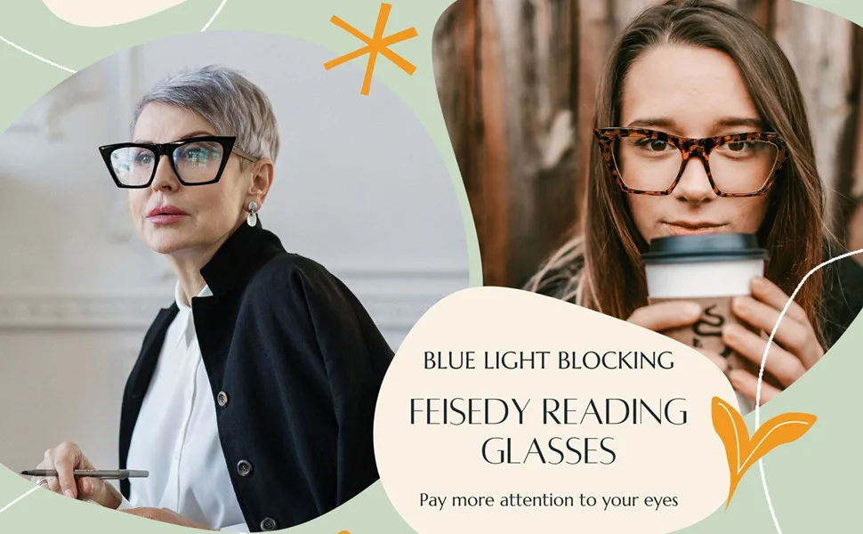 FEISEDY Square Cat Eye Reading Glasses Blue Light Blocking Women Fashion Cateye Reader B4121 Pink Tortoise/Clear Lenses 1.5 x - 412102