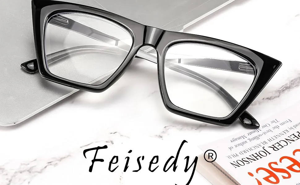 FEISEDY Square Cat Eye Reading Glasses Blue Light Blocking Women Fashion Cateye Reader B4121 Pink Tortoise/Clear Lenses 1.5 x - 412103