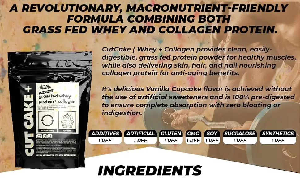 CutCake Low Fat Low Carb Protein with Collagen Peptides Gains in Bulk 2.6 lbs - cake