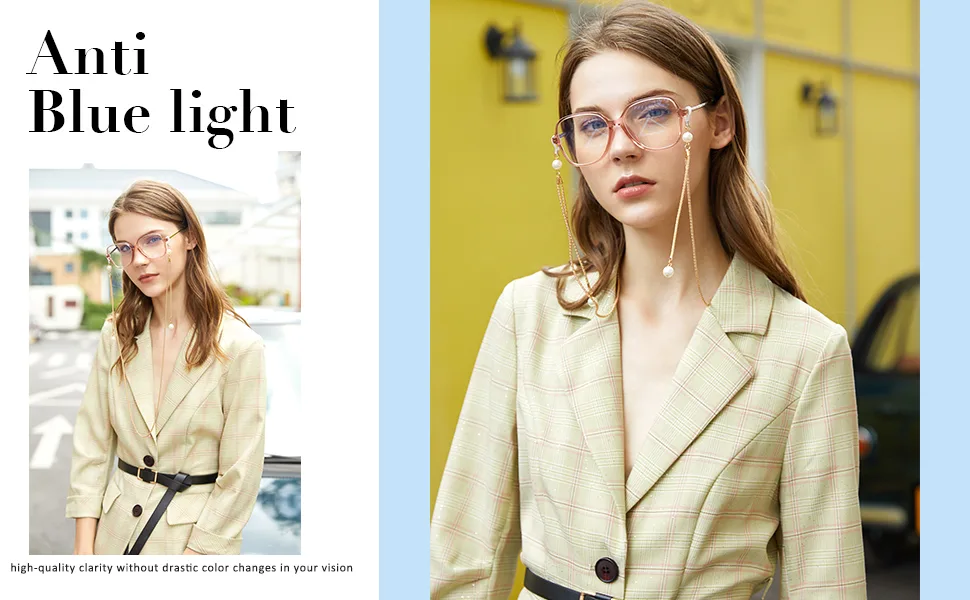 ZENOTTIC Blue Light Blocking Glasses with Eyeglasses Chain for Women Black - womens blue light glasses