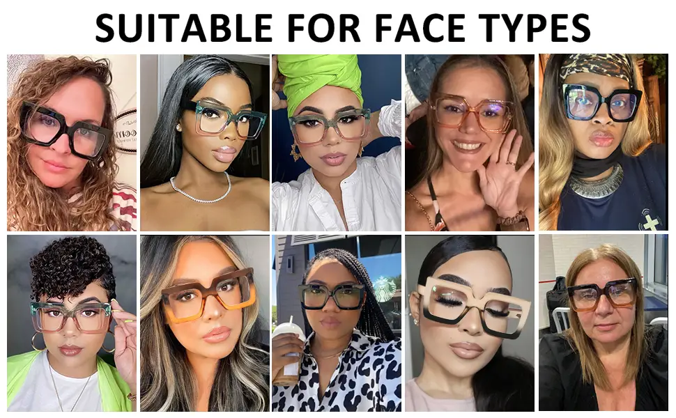 ALWAYSUV Oversized Square Blue Light Glasses for Women Stylish Big Frame Glasses Clear Lens Computer Eyewear Champagne Black - product information 4