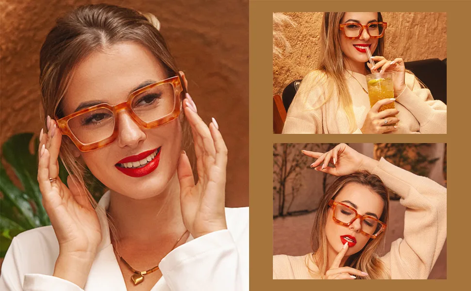COASION Thick Frame Blue Light Glasses for Women Men Square Non Prescription Computer Eyeglasses (Tortoise) Tortoise 52 Millimeters - product information 3