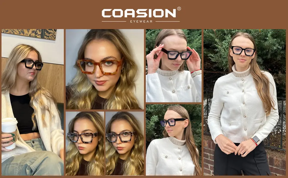 COASION Thick Frame Blue Light Glasses for Women Men Square Non Prescription Computer Eyeglasses (Tortoise) Tortoise 52 Millimeters - product information 6