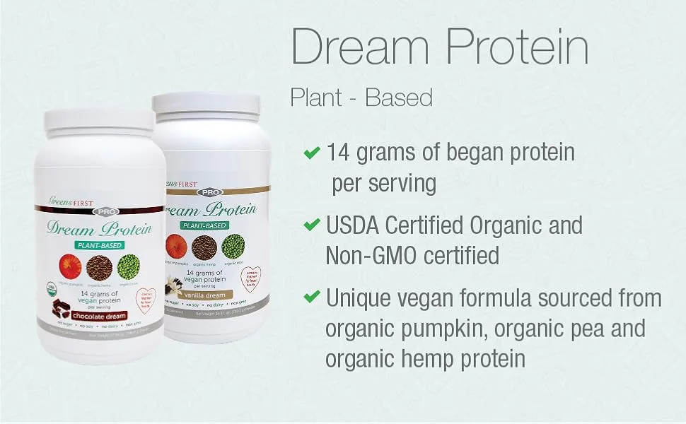Greens First Dream Protein Plant Based USDA Organic Dietary Supplement Vegan Protein Powder Nutritional Vanilla - Greens First, organic, plant-based, gut
