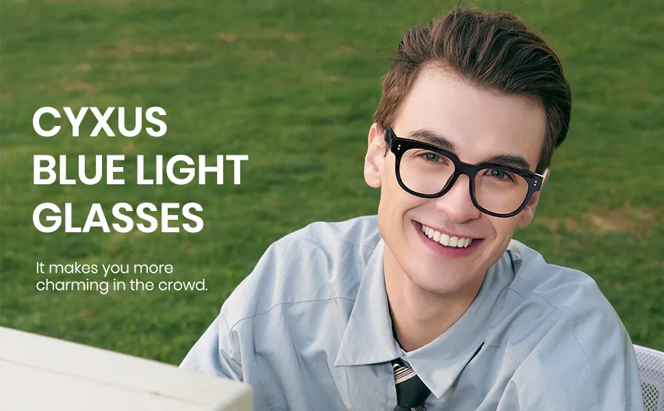 Cyxus Oversize Square Blue Light Blocking Glasses for Women Men Tr90 Frame Anti Eye Strain UV Protection 8187 Black - Anti blue light glasses
