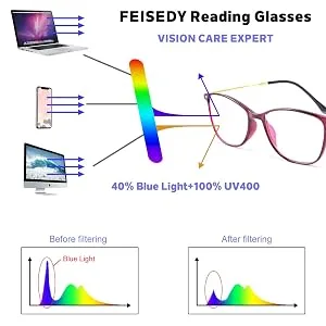 FEISEDY Blue Light Blocking Computer Reading Glasses Lightweight Frame Anti Eyestrain for Men Women B2681 Black 3.0 x - 2681-007