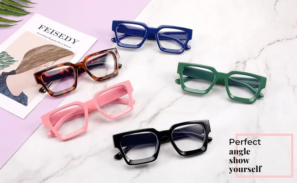 FEISEDY Blue Light Blocking Glasses Thick Computer Eyewear Retro 90s Square Frame B2383 Blue Frame 53 Millimeters - frame glasses