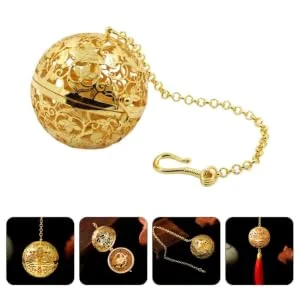 Vintage Cage Locket Pendants Brass Hollow Round Diffuser Cage Locket Aromatherapy Essential Oil Diffuser Charms for DIY Jewelry Making Craft Golden - product information 3