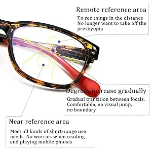 FEISEDY Progressive Multifocus Rectangular Blue Light Blocking Reading Glasses TR90 Frame B2587 Leopard Frame Red Temple 1.5 x - 3point
