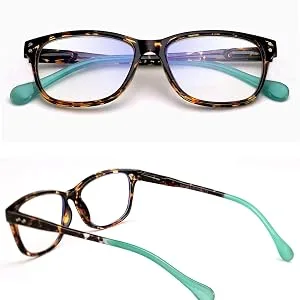 FEISEDY Progressive Multifocus Rectangular Blue Light Blocking Reading Glasses TR90 Frame B2587 Leopard Frame Red Temple 1.5 x - behind