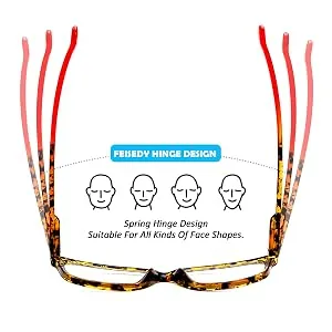 FEISEDY Progressive Multifocus Rectangular Blue Light Blocking Reading Glasses TR90 Frame B2587 Leopard Frame Red Temple 1.5 x - hinge