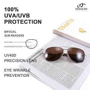FEISEDY Reader Sunglasses for Men Women Bifocal for Reading Under Sun Glasses B2718 Black 1.5 x - 2718004