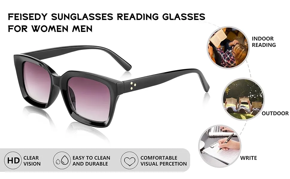 FEISEDY Reader Sunglasses for Women Men Square Tinted Reading Glasses B2895 Leopard Frame & Gradual Tea Lens 2.5 x - reading sunglasses
