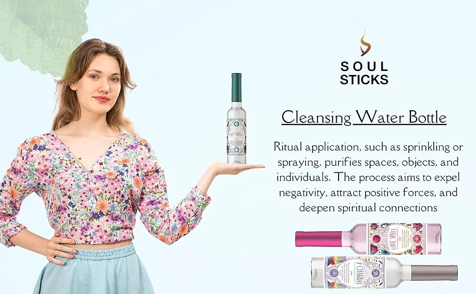 Soul Sticks Cleansing Water 7.5 oz. Bottle for Clearing Negative Energy and Purifying Home (Positive Vibes) - Cleansing Water Bottle