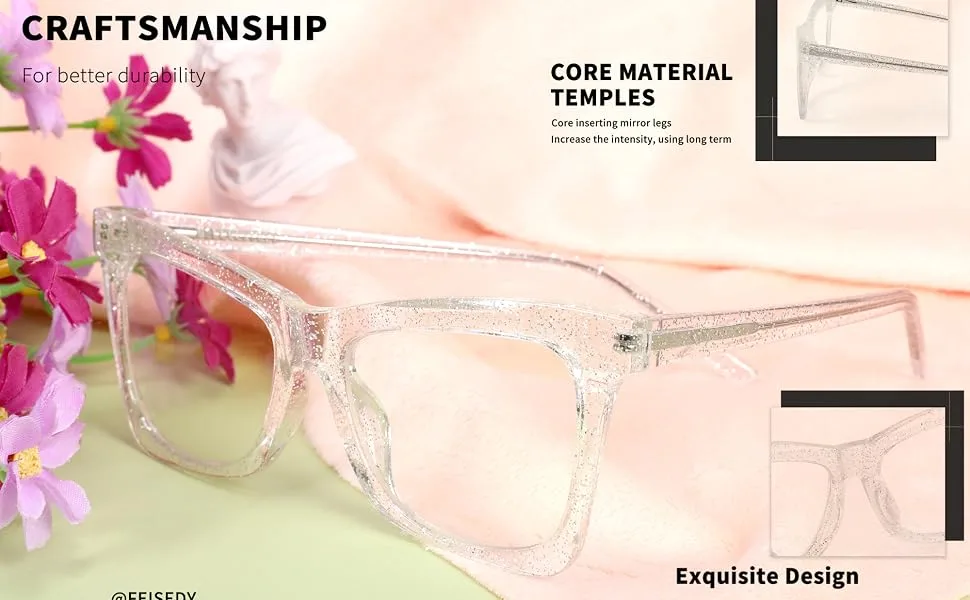 FEISEDY Square Cat Eye Anti Blue Light Blocking Glasses Women Shiny Oversized Frame Computer Eyeglasses Spring Hinge B2688 C5 Clear Pink Shiny Frame 53 Millimeters - 268800003