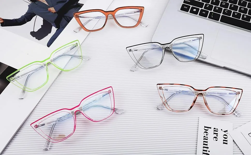 FEISEDY Women Cat Eye Blue Light Blocking Glasse Frame Fake Nerd Clear Square Computer Eyewear Anti Eyestrain B2353 Rose Red 51 Millimeters - square glasses