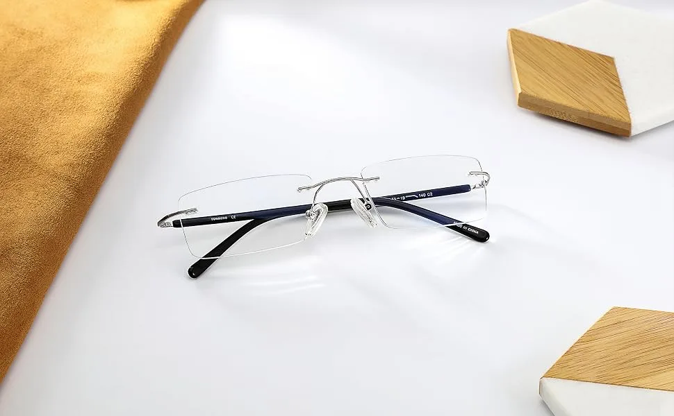 FONHCOO Blue Light Blocking Glasses Anti Blue Ray Unisex Lightweight Rimless Frameless Rectangle Computer Gaming Glasses Black - Rimeless Blue Light Glasses