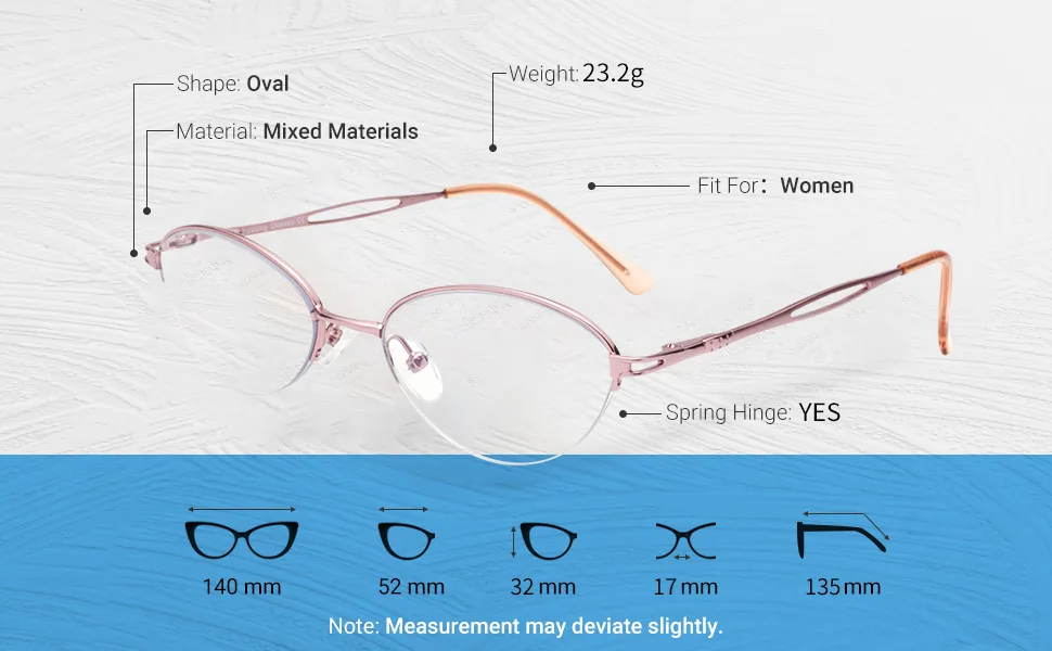 LianSan Oval Progressive Multifocus Reading Glasses - for Women Metal Frame Blue Light Blocking Readers with Spring Hinge Multifocal Pink 2.5 x - product information 5