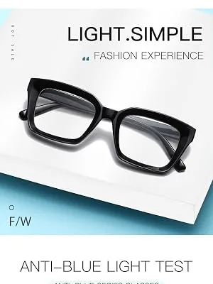 LJCZKA Fashion Blue Light Blocking Glasses Women Classic Thick Frame Square Glasses for Men (Brown) - 2461