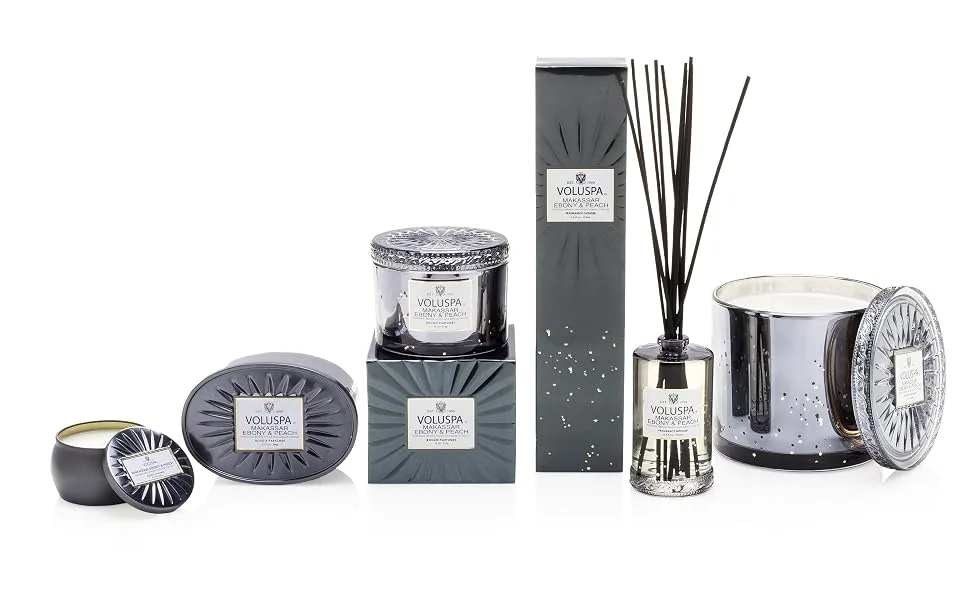 Voluspa Makassar and Ebony 2 Wick Tin Candle 12 Ounces - Makassar Ebony & Peach
