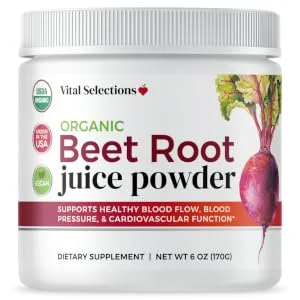 100% Organic Beet Root Juice Powder Highest Purity and Potency USA Grown Superior Beet Drying Technology Maximum Nitric Oxide Boost for Cardio Support and Athletic Performance - Vital Selections Organic Beet Root Beetroot Powder Juice Beets Nitric Oxide Booster Pre Pre-Workout