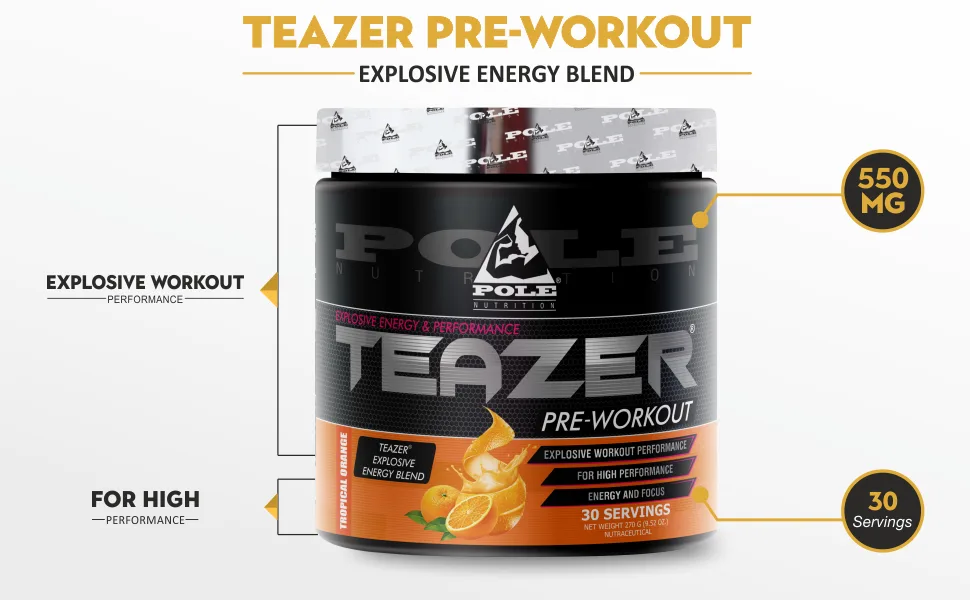 Pre-Workout Powder | Flavoured Maximum Performance Formula | 270 Gram 30 Serving (Watermelon) - Teazer