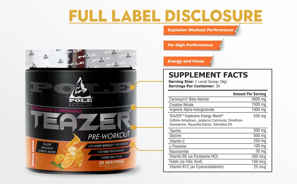 Pre-Workout Powder | Flavoured Maximum Performance Formula | 270 Gram 30 Serving (Watermelon) - Teazer