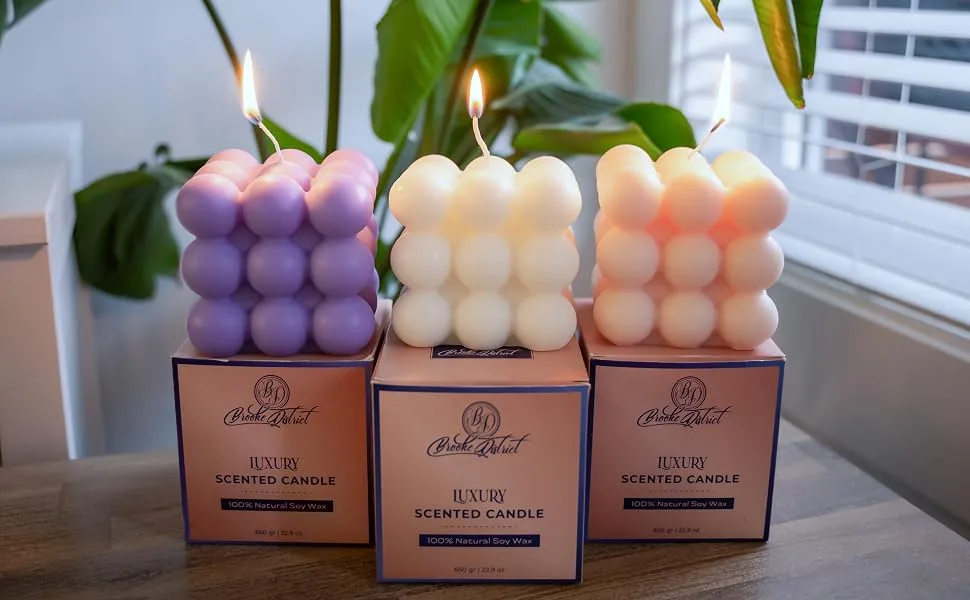 Extra Large Giant Strong Scented Aromatherapy Soy Wax Purple Lavender Bubble Candle - Three candles