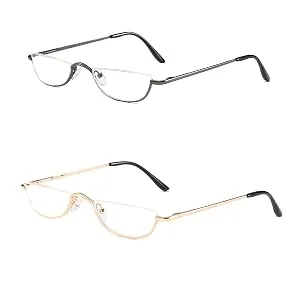Half Reading Glasses Metal Frame Readers for Women Men with Pouch (2 Pairs 2.5) 2pair(black gold) 2.5 x - half frame reading glasses