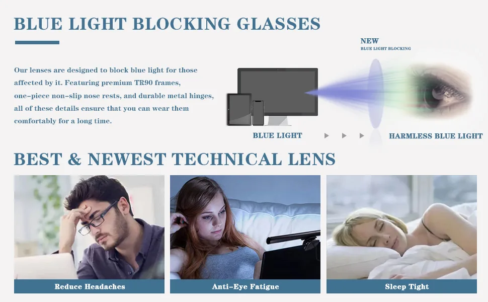 Blue Light Blocking Glasses for Women/Men Computer Blue Light Square TR Frame Trendy Eyeglasses Black - tr90
