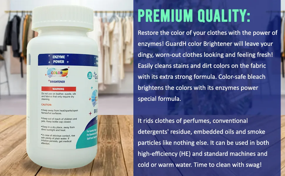 Color Brightener and Stain Remover Tablets - Enzyme powered Color Safe Bleach - 30 Loads - premium quality color protector for clothes easy to wash and use