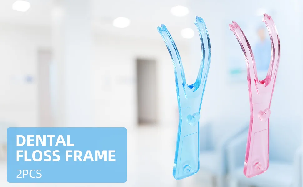 Dental Floss Holders Dental Flosser Built-in Spool Flat Wire Dental Floss Replacement Racks (Pink + Blue) - Dental floss frame