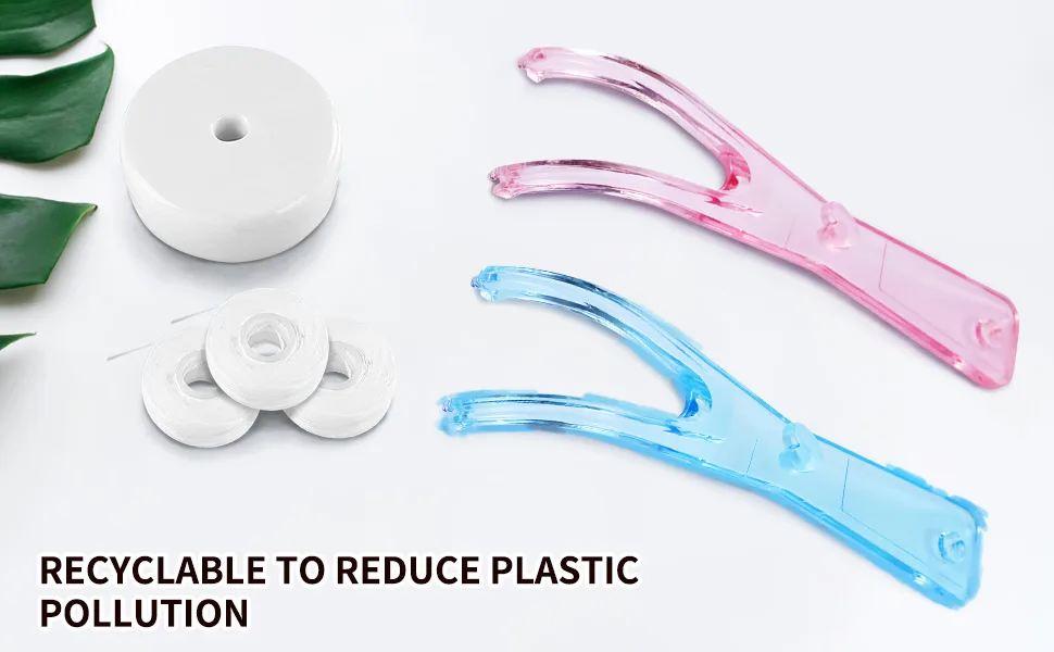 Dental Floss Holders Dental Flosser Built-in Spool Flat Wire Dental Floss Replacement Racks (Pink + Blue) - Recyclable to reduce plastic pollution