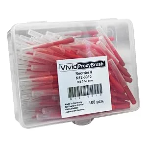 Premium Quality Interdental Brushes for Interproximal Cleaning Professional Interdental Cleaners Tight Teeth Pkg of 100 ProxyBrush by Vivid (X-Small 0.5mm Red) - red interdental brush