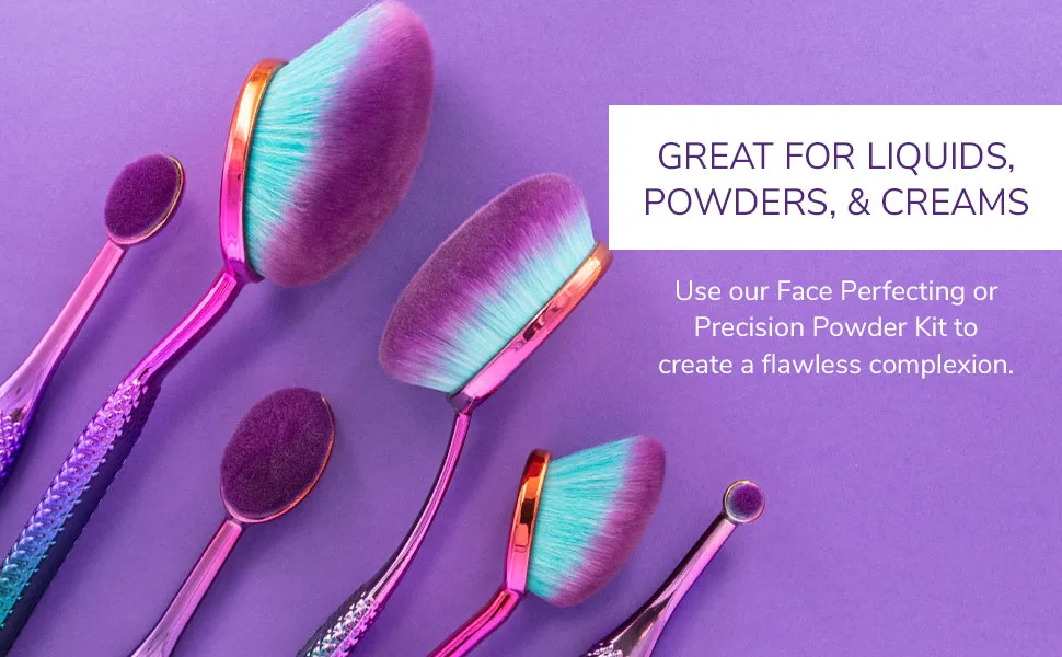 Moda Royal & Langnickel Full Size Prismatic Precision Powder 4pc Oval Makeup Brush Set Includes - Large Precision Powder Small Precision Powder Brushes Prismatic Ombre - MODA Prismatic Makeup Brushes and Brush Sets