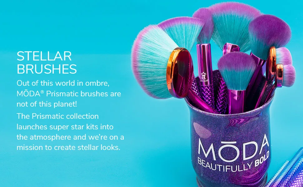 Moda Royal & Langnickel Full Size Prismatic Precision Powder 4pc Oval Makeup Brush Set Includes - Large Precision Powder Small Precision Powder Brushes Prismatic Ombre - MODA Prismatic Makeup Brushes and Brush Sets