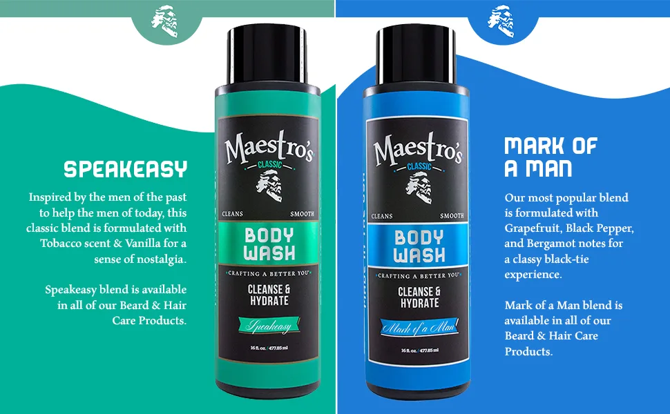 Maestro's Classic BODY WASH - Conditioning Body Wash Cleans and Hydrates Speakeasy Blend 16 Ounce - Maestro