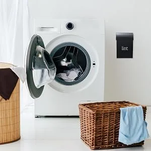 AuldHome Enamelware Lint Holder Bin (Black) Modern Farmhouse Laundry Room Decor - lint