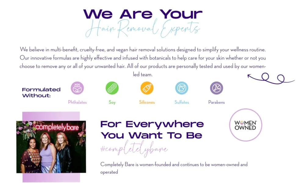completely bare easy OFF Foaming Hair Removal Spray - Moisturizing Shea Butter & Aloe Vera - we are