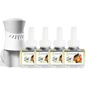 Scent Fill Cinnamon Apple Plug in Air Freshener Scented Oil Refills 4 Refills + Diffuser - (3 Pack) Cinnamon Apple Plug in Refill for Glade and Air Wick