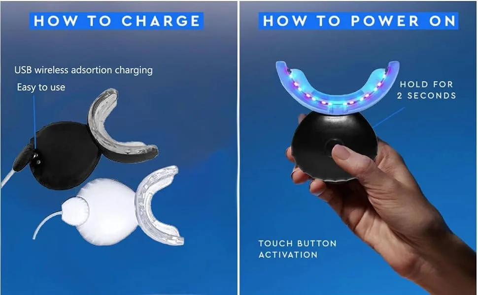 Teeth Whitening Light 32 LED Red & Blue Light Intelligent Teeth Whitening System LED Blue Lights Accelerator with USB for Stain Removal at Home (Black)  - Red light therapy