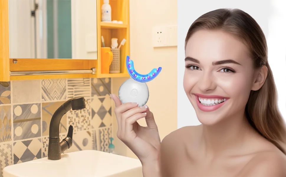 Teeth Whitening Light 32 LED Red & Blue Light Intelligent Teeth Whitening System LED Blue Lights Accelerator with USB for Stain Removal at Home (Black)  - Teeth Whitening Light