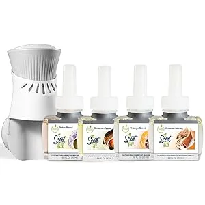 Scent Fill Fall Plug in Air Freshener Kit (Relax Blend Cinnamon Apple Orange Clove Sweet & Spicy Cinnamon Nutmeg) 4 Refills + Diffuser - (3 Pack) Fall Kit Plug in Refill for Glade and Air Wick