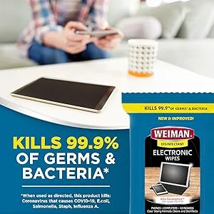 Weiman Disinfecting Electronic Wipes - Safely Clean Your Screen Laptop Computer TV Equipment-Electronic Cleaner Wipes - kills bacteria